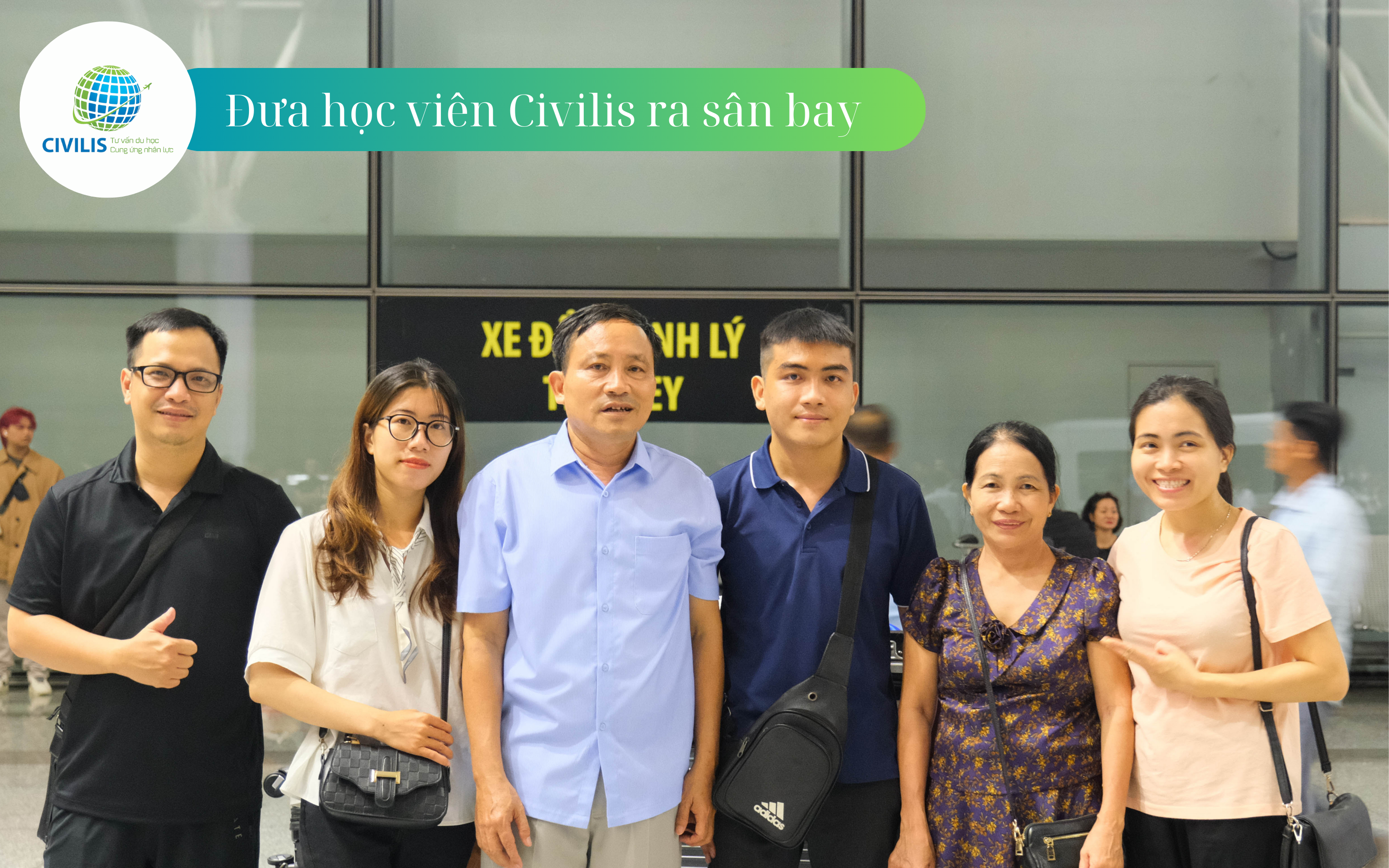 Ảnh chụp đưa tiễn học viên Bùi Quang Huy ra sân bay