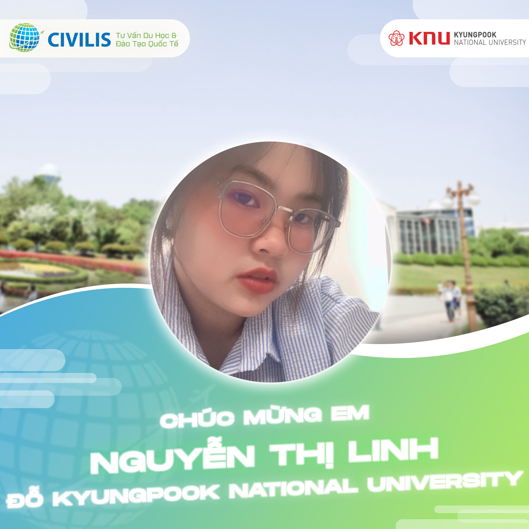 Học viên Civilis Nguyễn Thị Linh đỗ trường Kyungpook Hàn Quốc