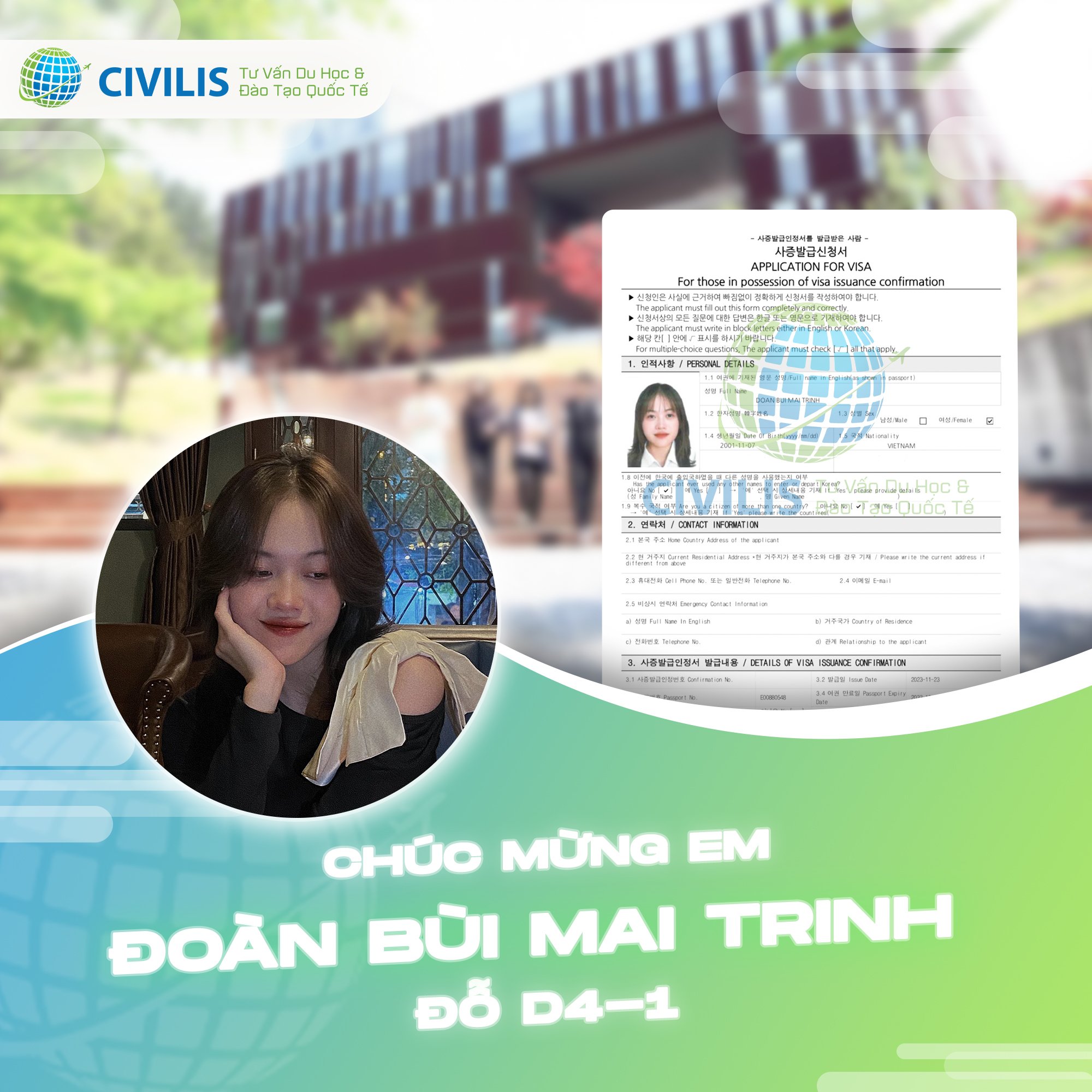 Học viên Civilis đỗ visa D4-1